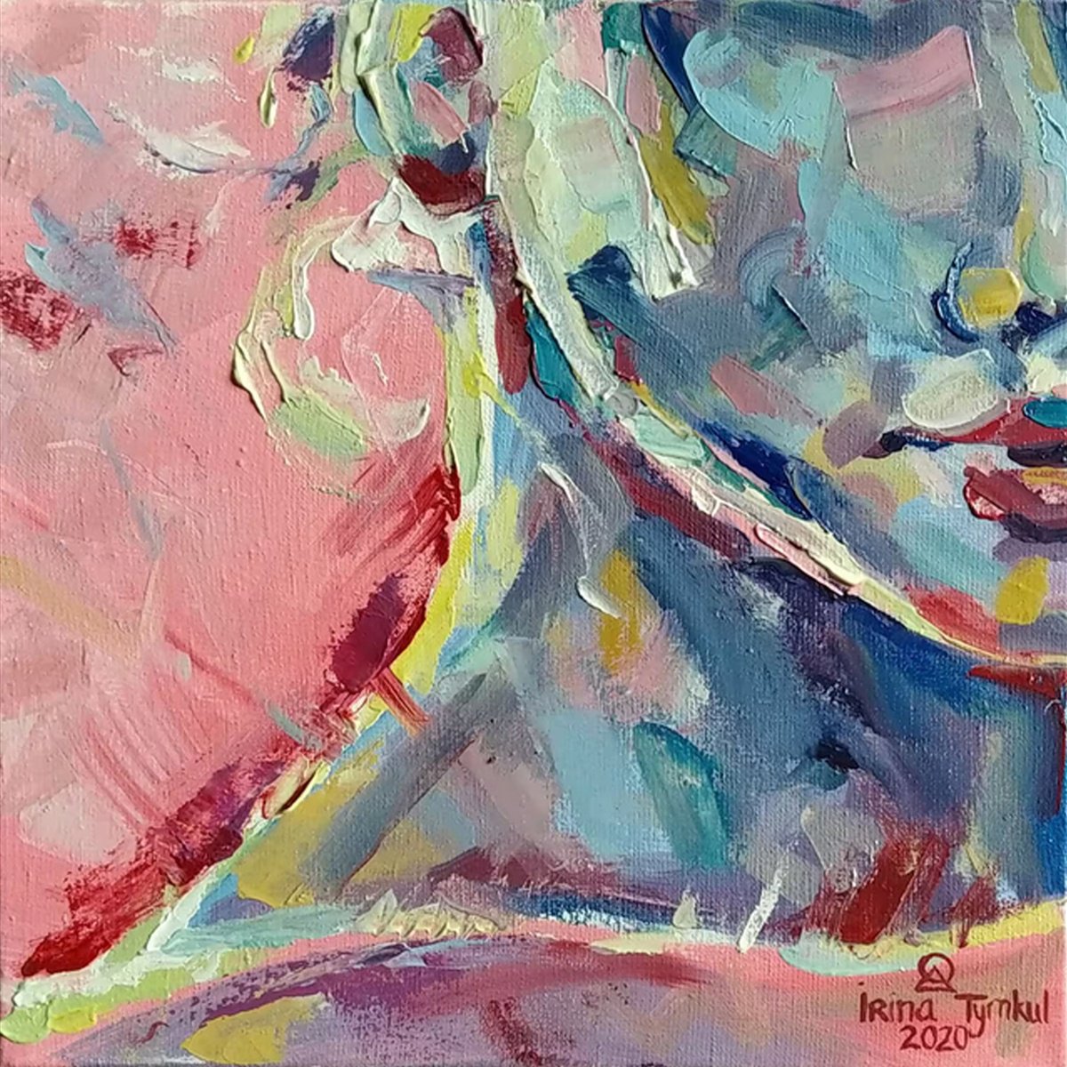 Expressive Portrait Oil Painting By Iryna Tymkul, 8 X 8, Girl In Pink, Original Artwork