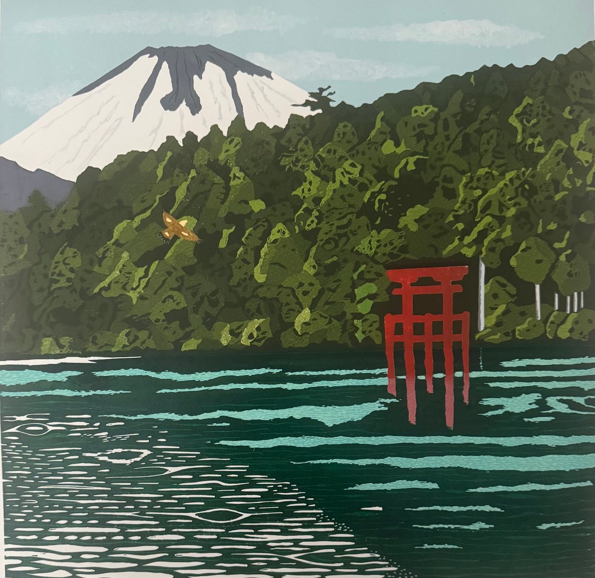 Impressionistic Landscape Linocut By Joanne Spencer, 16 X 16, Memories Of Japan, Original Artwork