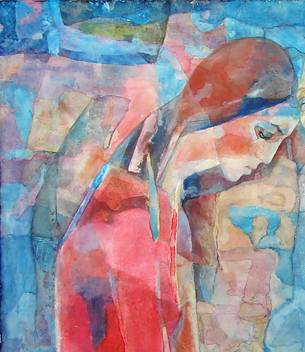 Expressive Portrait Painting By Victoria Alferonok, 31 X 35", Tired Angel, Original Artwork