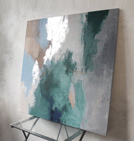 "Coast 2" Green blue gray abstract art