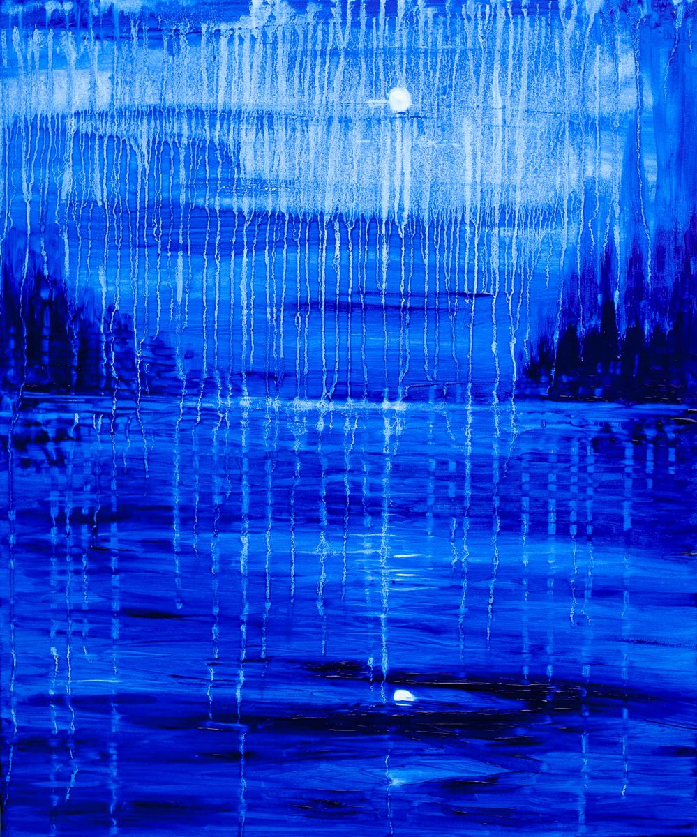 Expressive Abstract Oil Painting By Liudmila Pisliakova, 20 X 24", Moon Bathing, Original Artwork