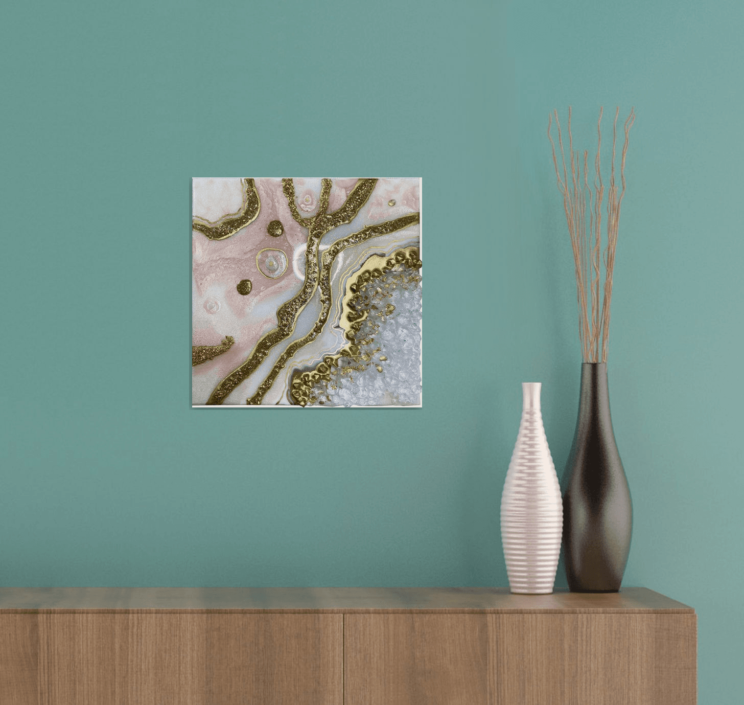 Turquoise Inspired Geode Resin Wall Art -   Resin wall art, Resin art  canvas, Resin art painting