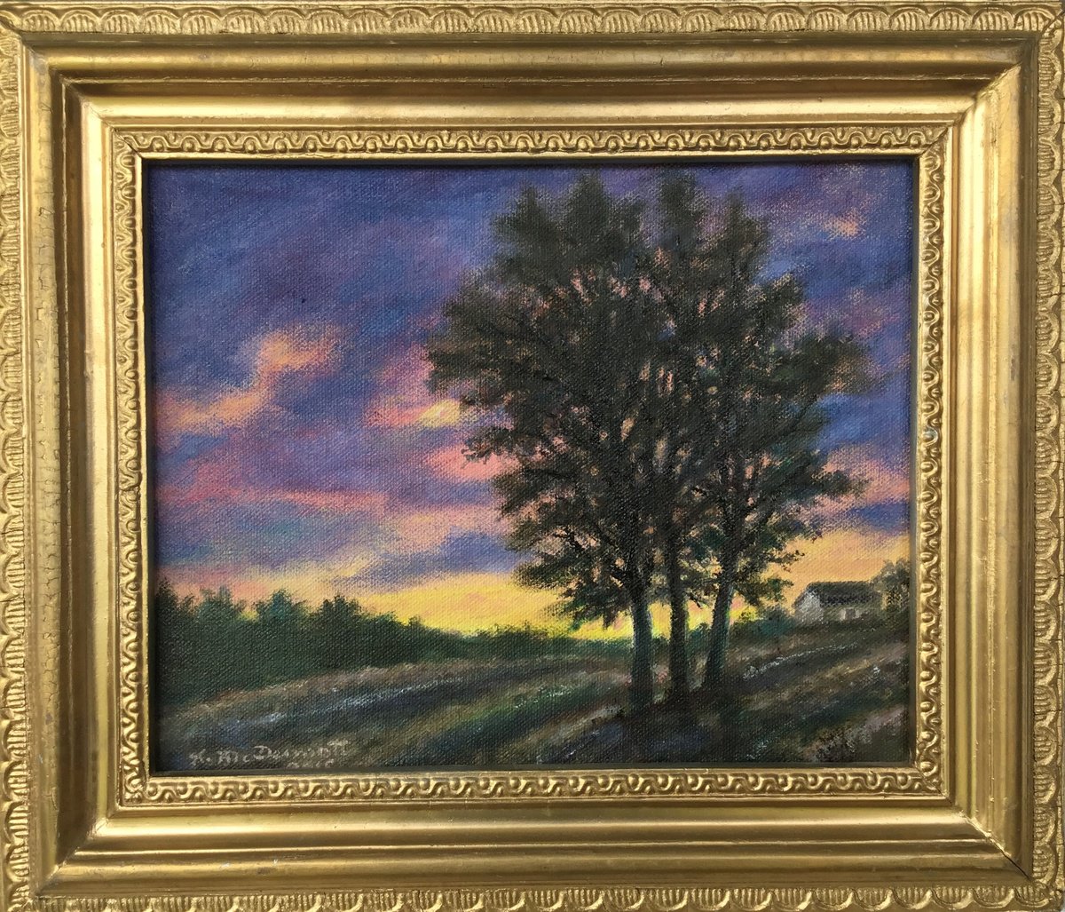 Impressionistic Landscape Oil Painting By Kathleen Mcdermott, 14 X 12", Vineyard Sundown, Original Artwork