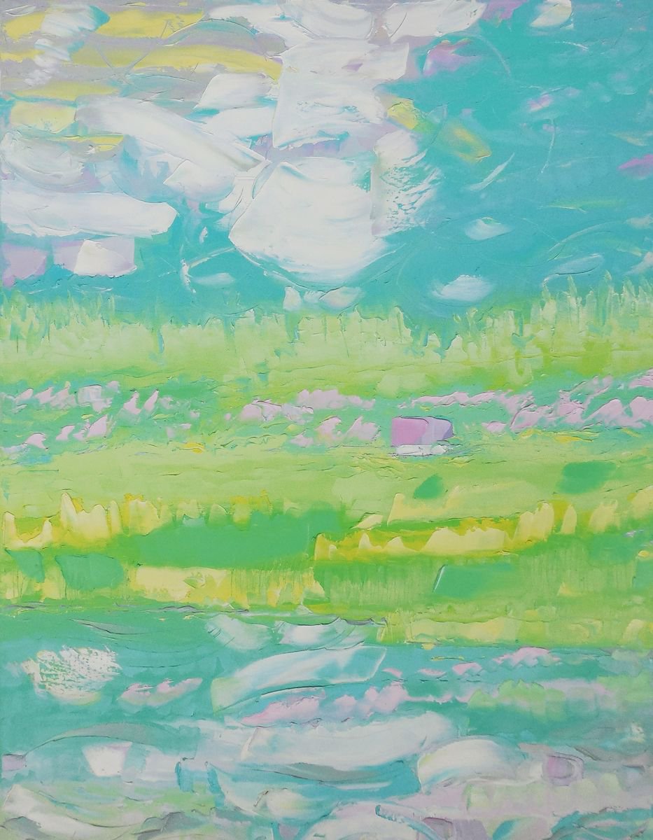 Winds of May - palette knife impasto painting impressionistic farm alla prima original art... by A E Shengelia