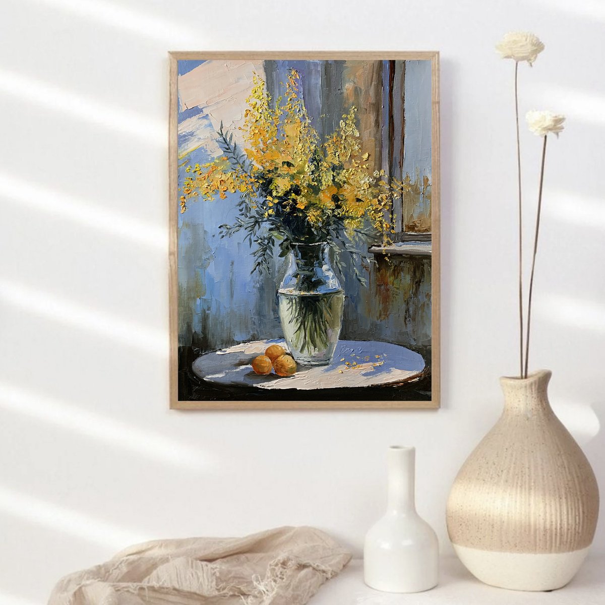 Impressionistic Botanical Oil Painting By Vita Schagen, 16 X 20", Bouquet Of Mimosa Flowers., Original Artwork