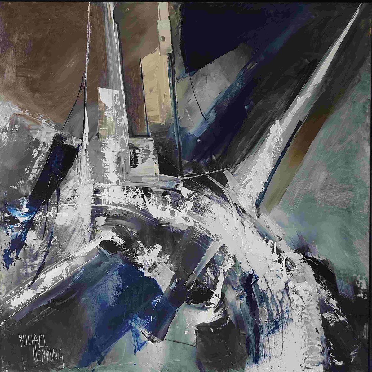 Abstract Landscape Oil Painting By Michael Hemming, 25 X 25", Night Sails, Original Artwork