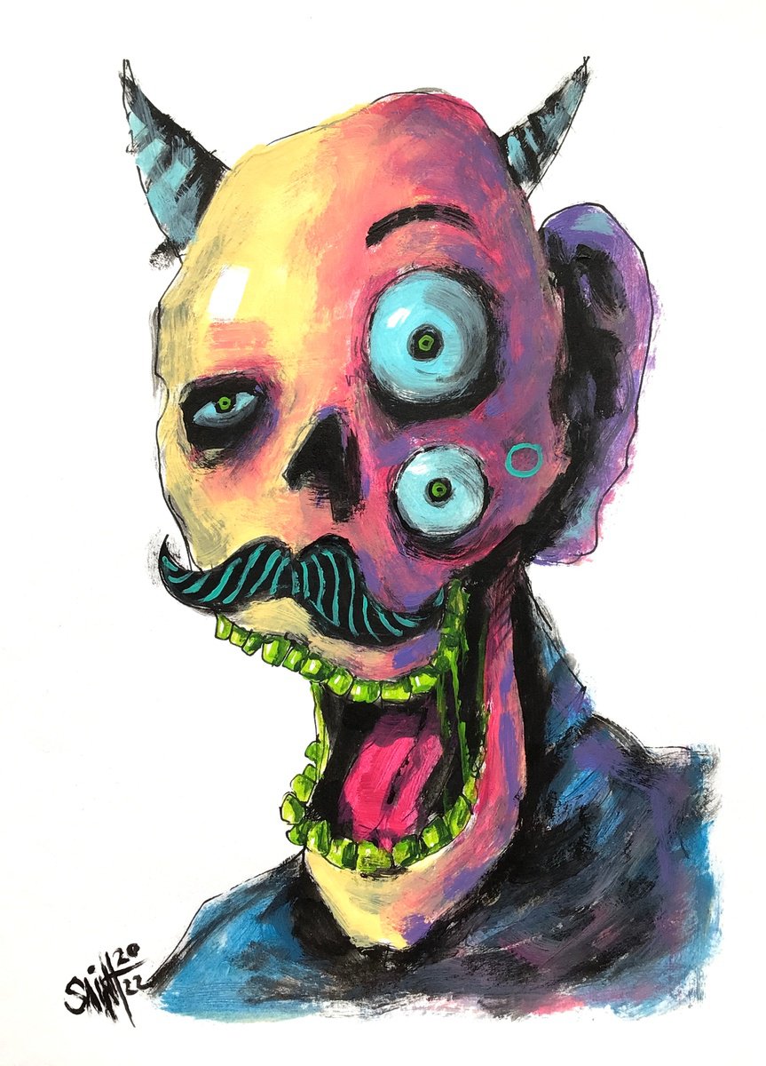 #70 Bronson Zombie portrait painting original art, Horror Naive Outsider Folk Art Brut Str... by Ruslan Aksenov