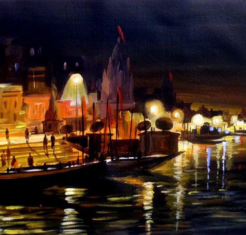 Night Varanasi Ghat by Samiran Sarkar