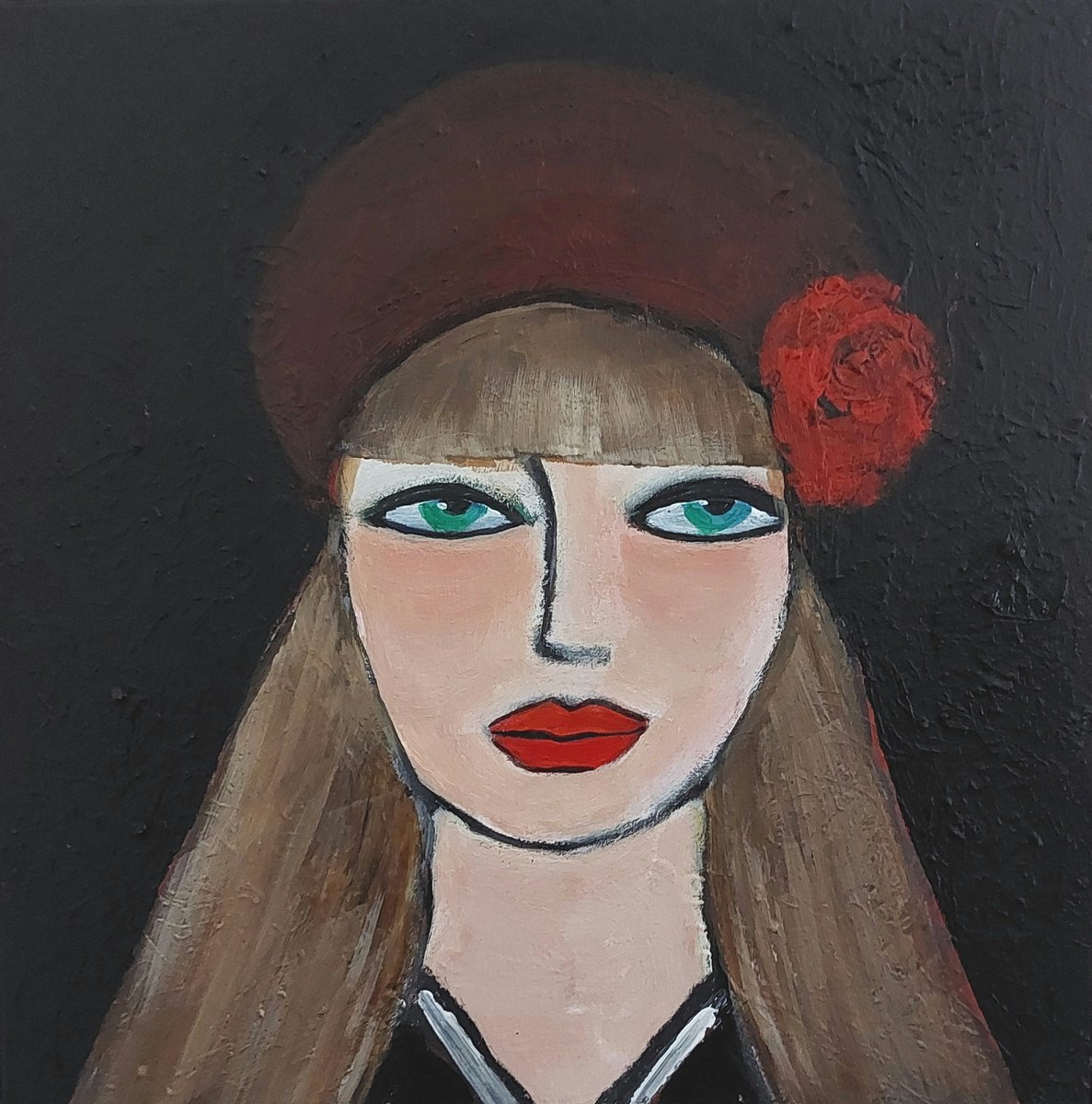  Girl With Beret By Nelly Van Nieuwenhuijzen, 12 X 12, Artwork For Sale On Artfinder