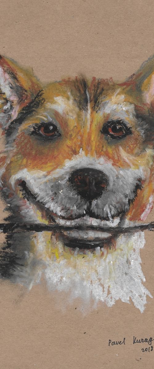 Dog with branch by Pavel Kuragin