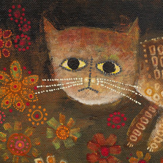 Felis Catus Botanicus III. - Cat in the Garden acrylic painting