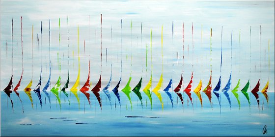 Regatta - XXL  Abstract- Colourfull Sailboat Painting- Large Acrylic Art Canvas Wart Art Ready to hang