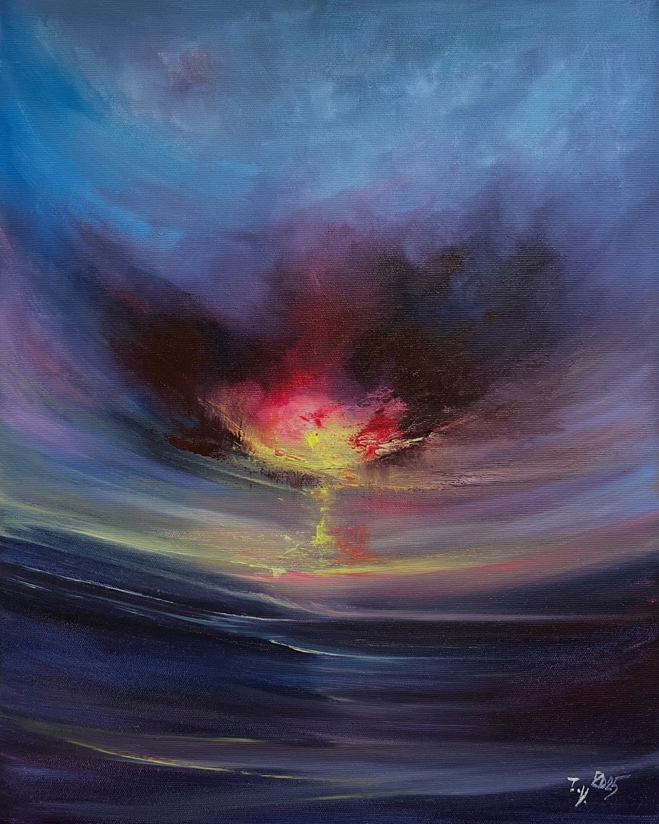 Impressionistic Landscape Acrylic Painting By Timea Valsami, 16 X 20", Water Dragon, Original Artwork