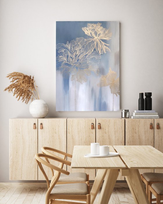 "Thinness 2" Abstract flower blue acrylic art