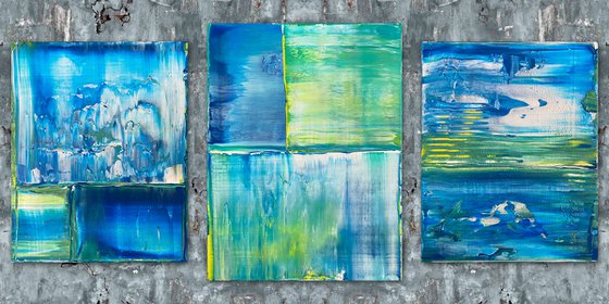 "Just Chillin" - Save As A Series - Original PMS Abstract Acrylic Painting Triptych On Canvas - 50" x 24"