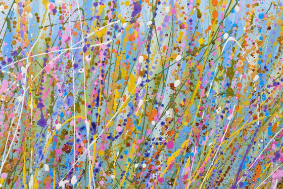 Blue Sky Meadow - Colorful Wildflower Landscape Painting