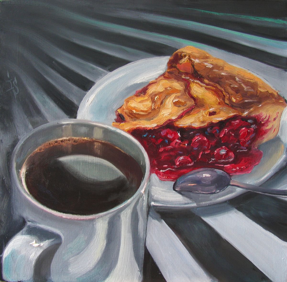 Damn Nice Coffee and Cherry pie by Irina Sergeyeva