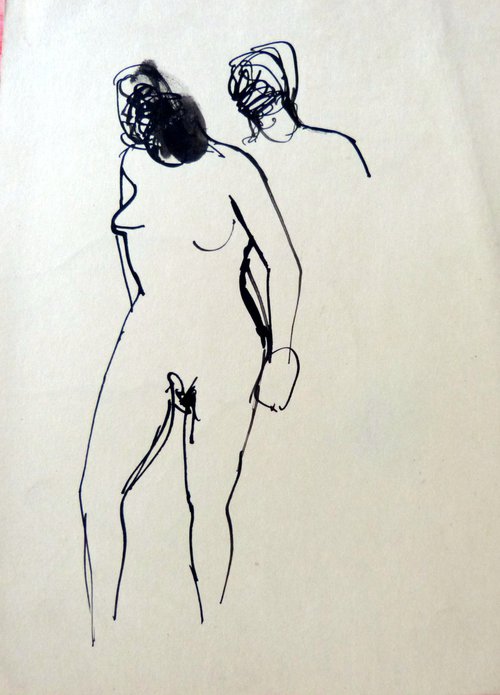 Nude sketch, ink on paper 20x15 cm - AF exclusive + FREE shipping! by Frederic Belaubre