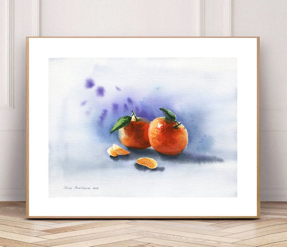 Tangerines original  watercolor painting, orange , still life, gift, medium size