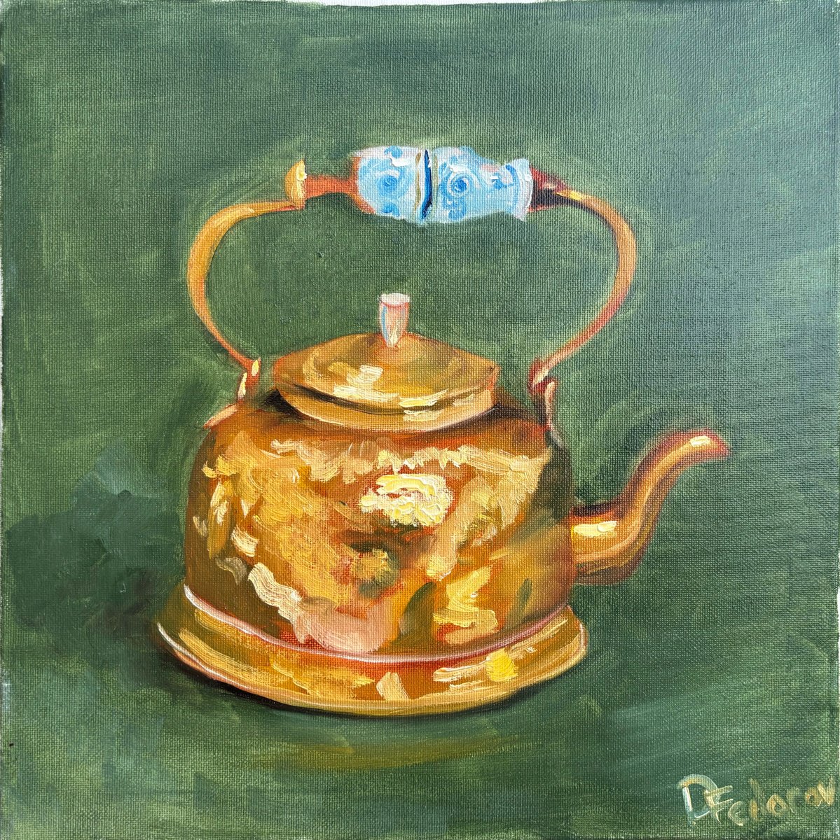 Impressionistic Still Life Oil Painting By Dmitry Fedorov, 14 X 14, Still Life With The Old Teapot, Original Artwork