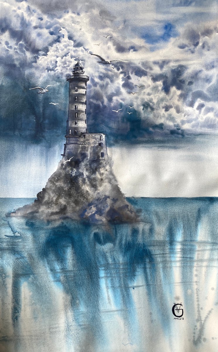 Photorealistic Landscape Watercolour By Valeria Golovenkina, 27 X 44", Aniva Lighthouse, Original Artwork