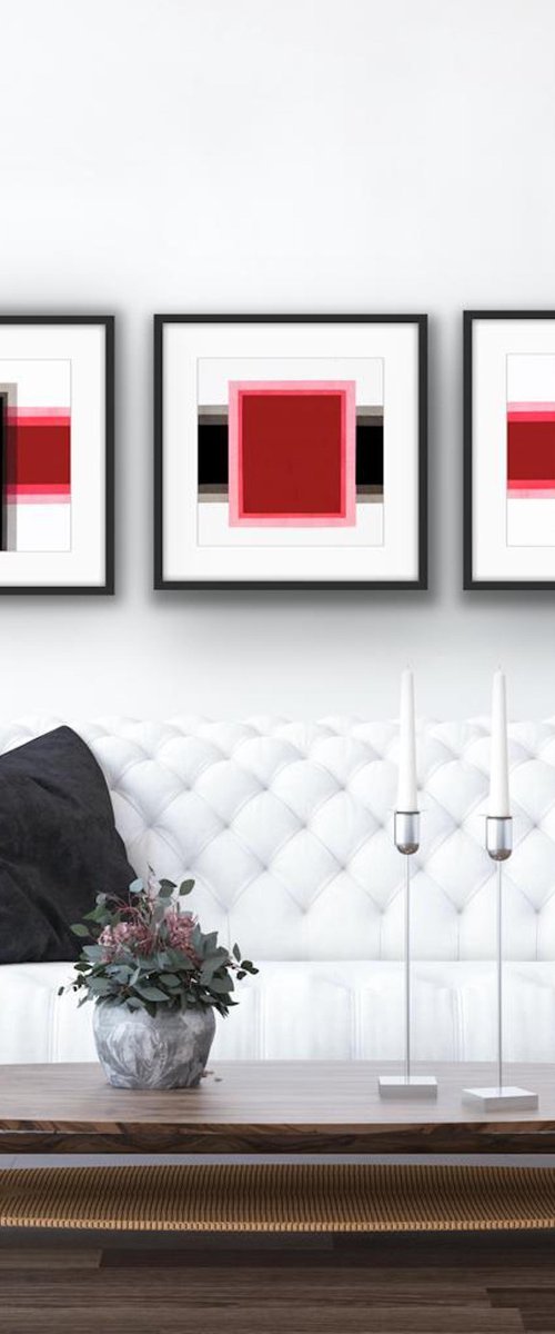 Triptych Geometric Red by Catia Goffinet