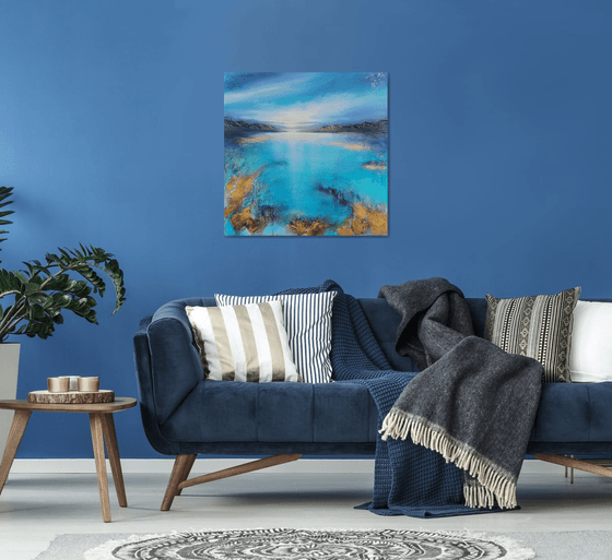 A beautiful large modern structured semi-abstract seascape painting "After the rain"