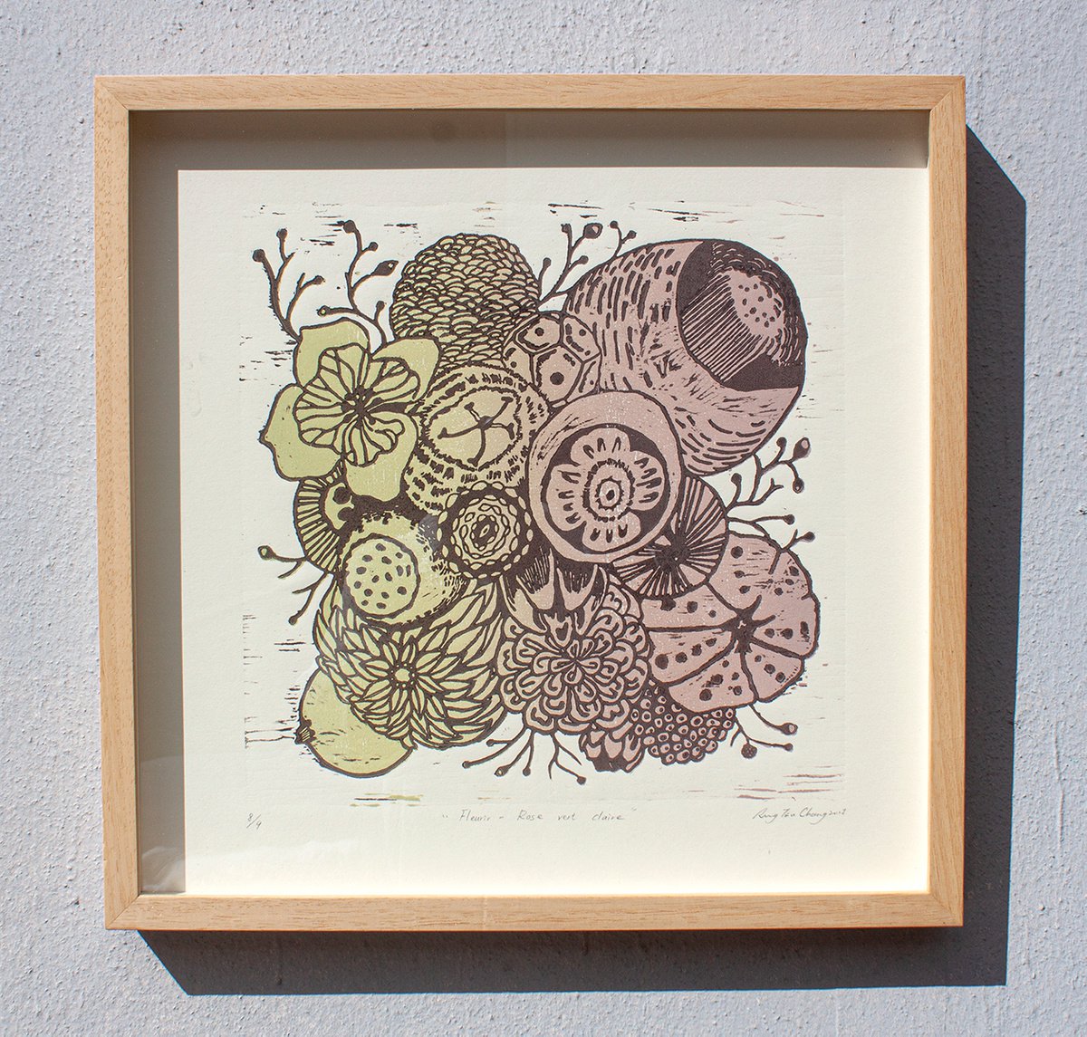 Botanical Limited Edition Print By Rung Tsu Chang, 15 X 16", Fleurir - Rose Vert Claire, Original Artwork