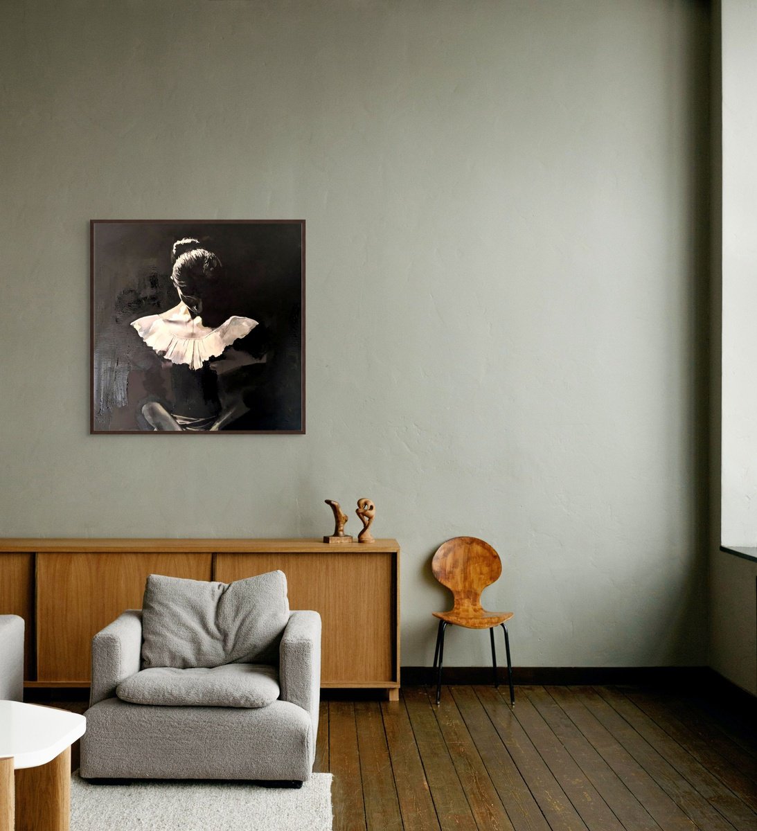 Expressive Portrait Oil Painting By Anat Wegier, 24 X 24, Inner Sound, 60X60 Cm, Original Artwork