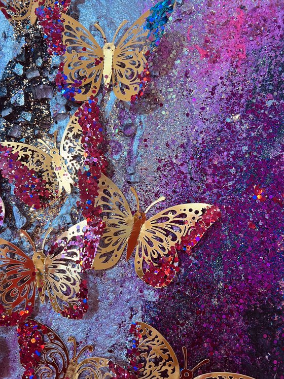 Hope glittery butteflies pink purple painting