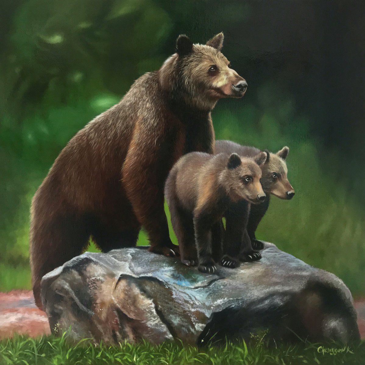 Bear with cubs by Kakajan Charyyev