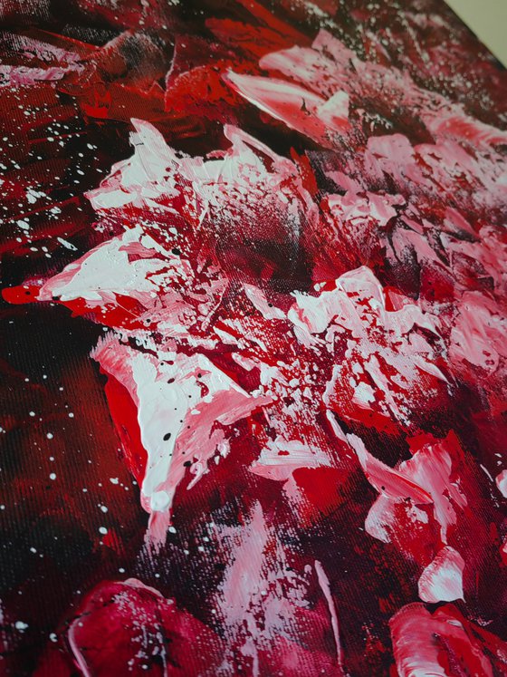 "Blossoms of Midnight Passion", XXL abstract flower painting
