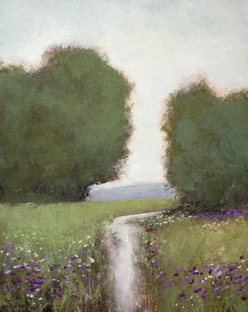 Iris Meadow 220526B, flower field impressionist landscape painting by Don Bishop