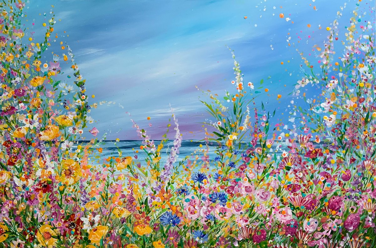 Expressive Landscape Acrylic Painting By Jan Rogers, 36 X 24, Shoreline Heaven, Original Artwork