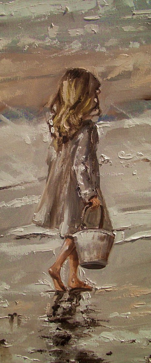 " LITTLE TREASURES ... " SEA original painting palette knife GIFT MODERN URBAN ART OFFICE ART DECOR HOME DECOR GIFT IDEA by Monika Luniak