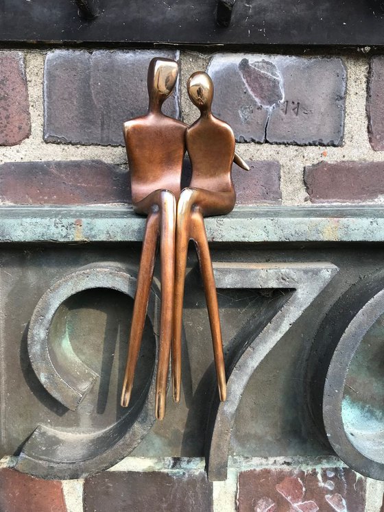 Lovers - romantic bronze sculpture exquisitely finished in chestnut brown patina