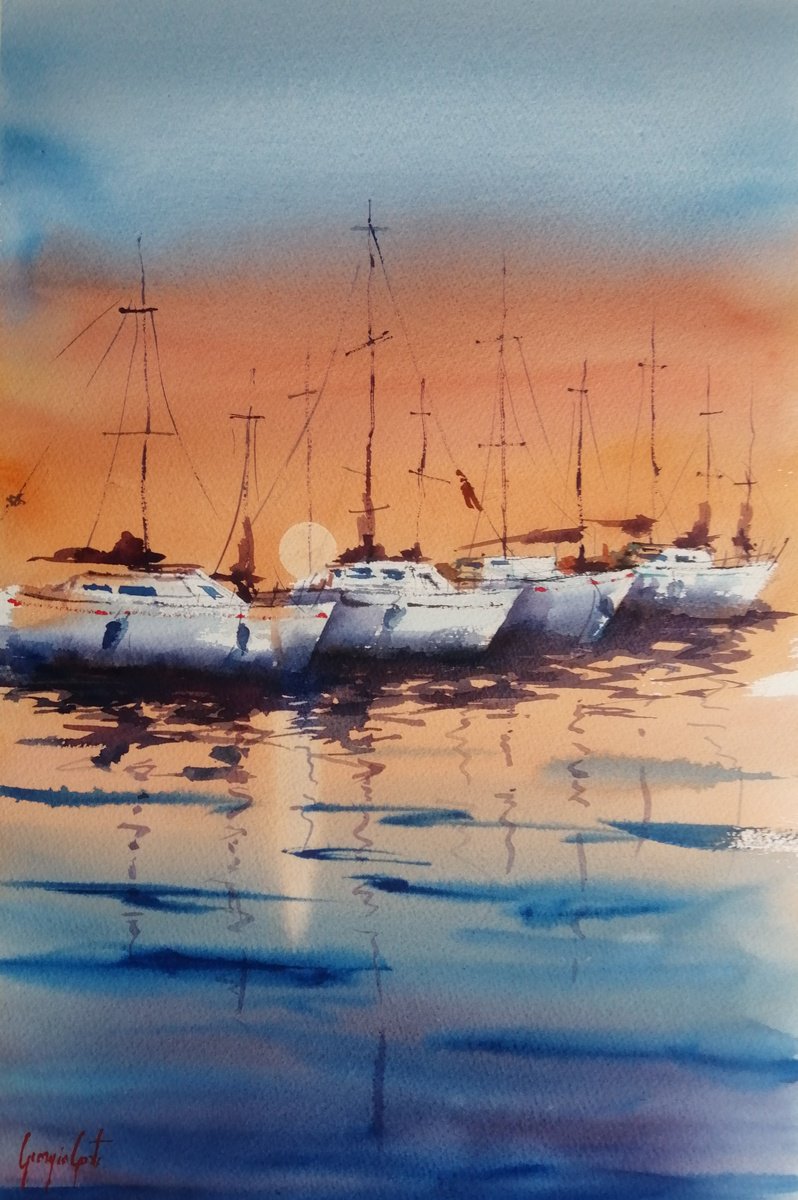 Impressionistic Watercolour , Boats 95 By Giorgio Gosti, 14 X 21, Artwork For Sale On Artfinder