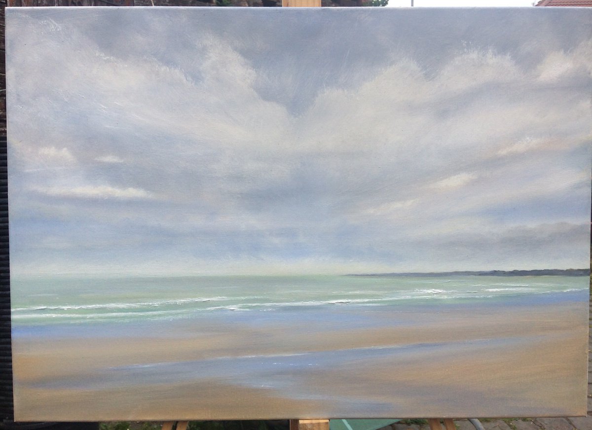 Impressionistic Landscape Oil Painting By Sarah Louise Armstrong, 28 X 20", Fresh Day Bridlington, Original Artwork