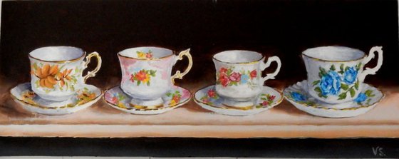 Row of Teacups(4). still life. 50х20cm.