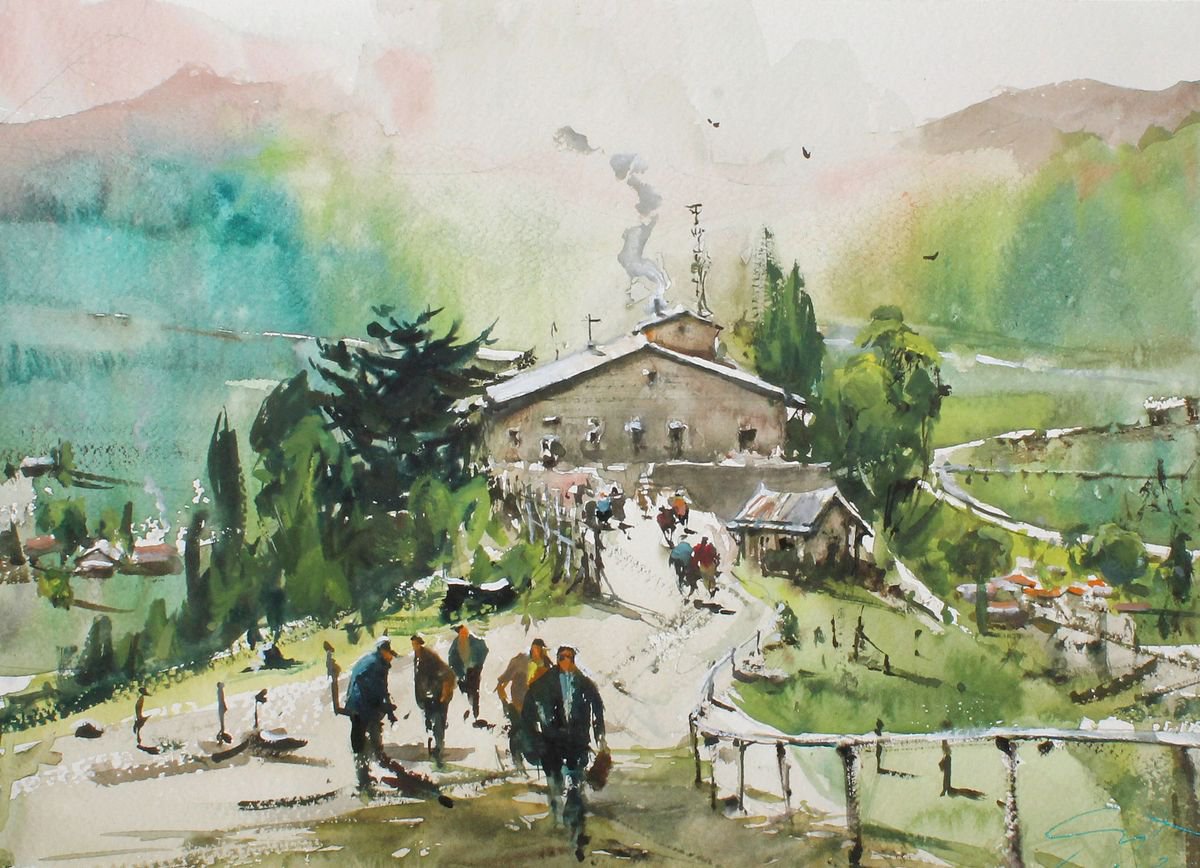 Impressionistic Landscape Watercolour By Maximo Damico, 15 X 11", Eagle`s Nest, Original Artwork