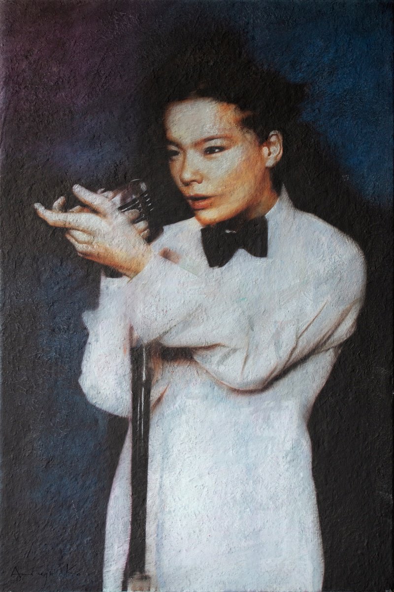 Photorealistic Portrait Acrylic Painting By Andrejs Ko, 24 X 36, Bjork Gudmundsdottir, Original Artwork