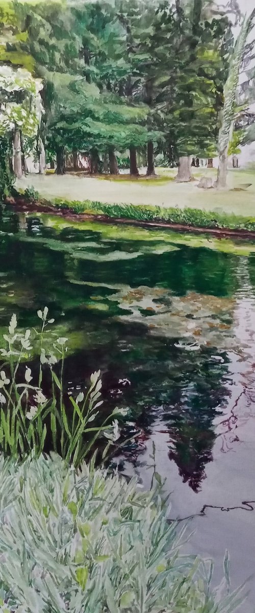 Watercolor riverside art by Jelena Milojevic