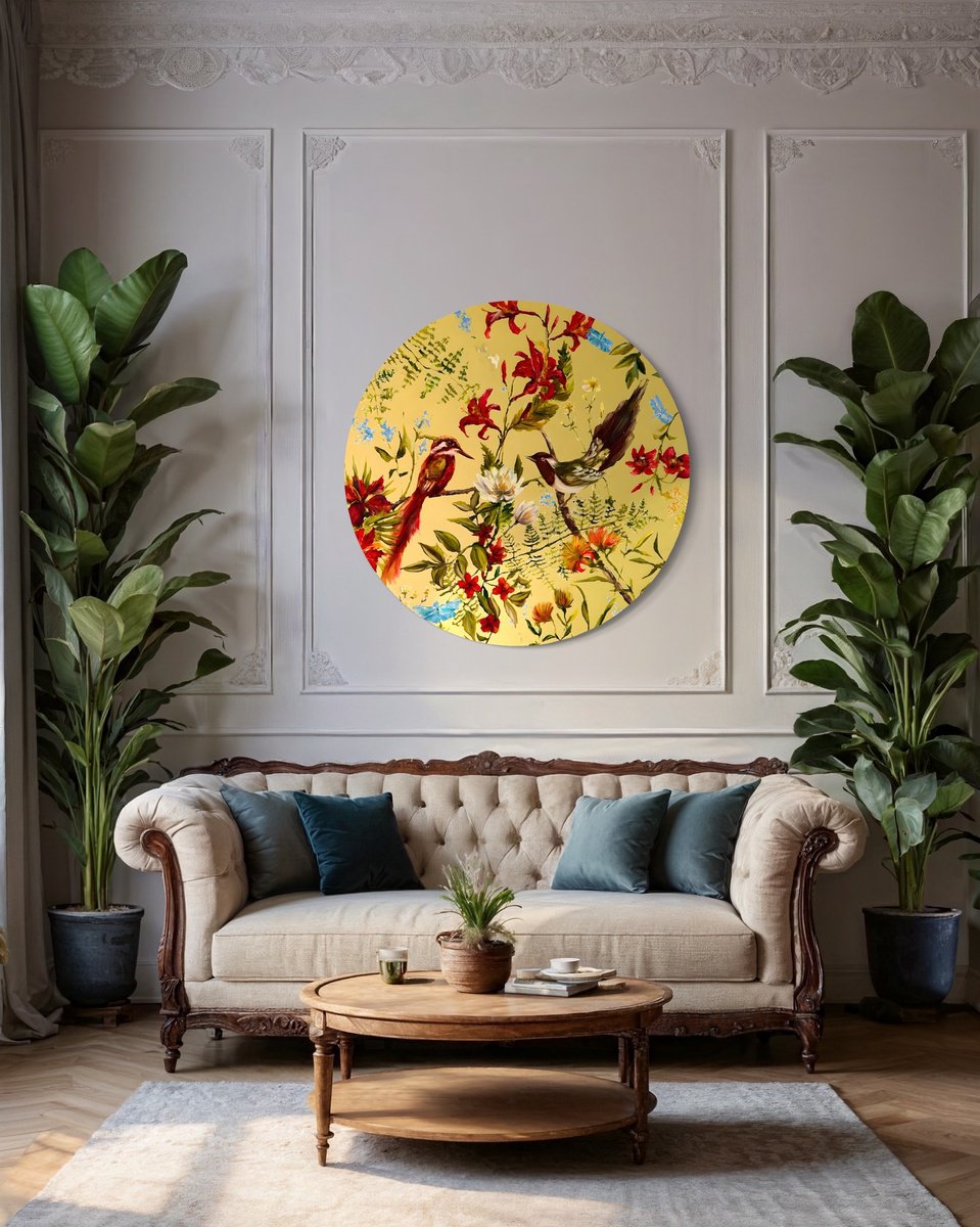 Impressionistic Botanical Oil Painting By Olga Beketova, 35 X 35", Small Talk, Original Artwork