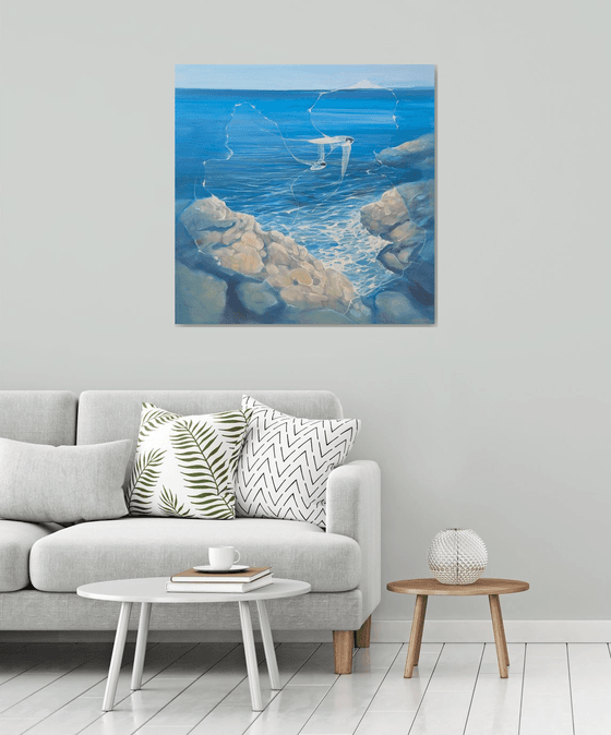 Enchanted, a blue seascape with birds