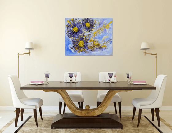 Angel's sky with a touch of Van Gogh ABSTRACT FLOWERS IMPRESSIONISTIC READY TO HANG FREE SHIPPING