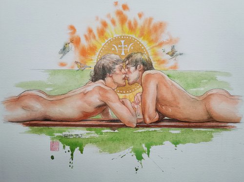 Watercolor - Kiss of peace by Hongtao Huang