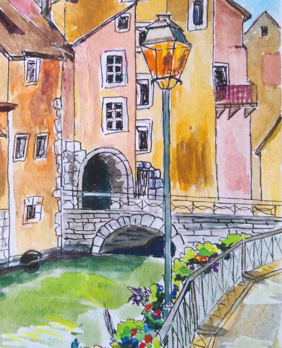 Annecy Canal and Bell Tower