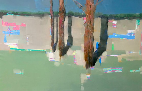 Shadow Trees, Landscape oil painting, Handmade artwork,