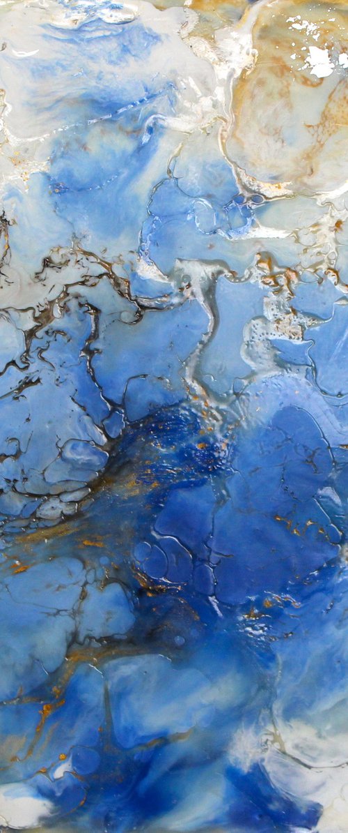 "Blue Lagoon" encaustic painting by Laura Spring