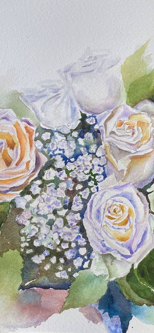 White Roses in watercolor by Geeta Yerra